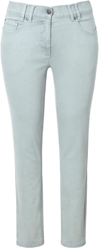 Ulla Popken - Dames - Jeans Sarah smalle pijpen met comfortabele tailleband - Licht mosgroen - Maat 42