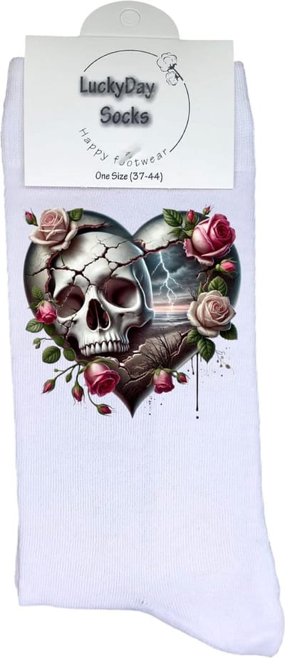 Hart - Valentijn sokken - Valentijns Cadeau - Grappige sokken - Leuke sokken - Hem Haar sokken - Vrolijke sokken - Vaderdag - Doodshoofd - Moederdag - Verjaardag cadeau - Kerst cadeau - Leuk Cadeau - Speciaal cadeau - Sokken maken Happy - 37-44