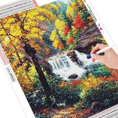 Peinture diamant thème cascade ronde complète 5D, broderie panoramique, image en strass, vente 20X30CM black