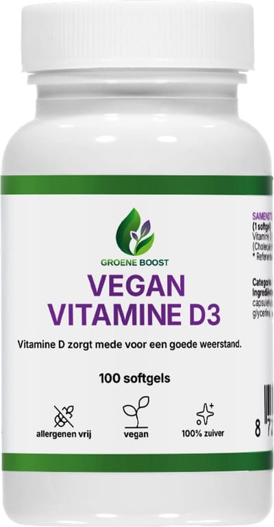 Groene Boost Vitamine D3 Vegan Supplement – 100 Softgels – Vitamine D3 Botten Spieren
