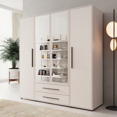 Meubella - Montalo - Kledingkast 4-deurs - Beige - 198x59x206 cm