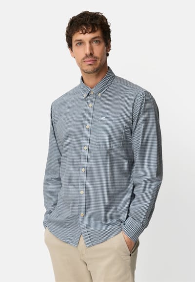 camel active Overhemd met lange mouwen en knoopsluiting - Maat menswear-L - Marineblauw