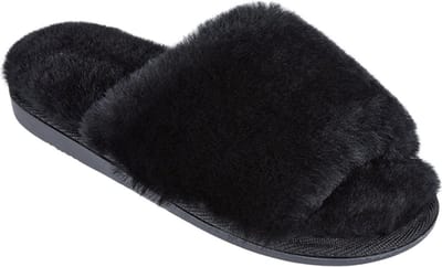 Fluffy Slipper Zwart - Echte Schapenvacht- met flexibele rubberen zool – Maat 36