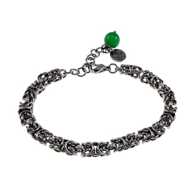 Armband Dames - RVS - Byzantijnse Schakelarmband met Groene Kattenoogsteen – Verstelbaar 15cm tot 19cm