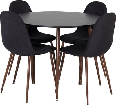 PlazaBLWA100 eethoek eetkamertafel zwart en 4 Polar eetkamerstal zwart.