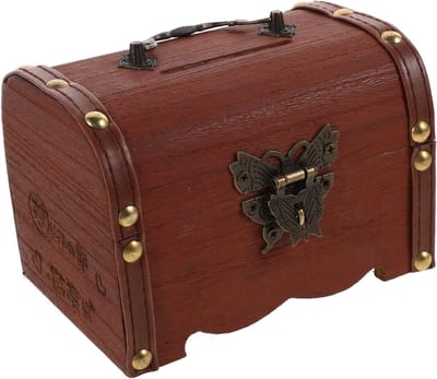 Houten Spaarpot - Schatkist Geldkistje - Geld Bewaren - Handgesneden Decoratie - 14.50 X 10.50 CM - Lichtbruin