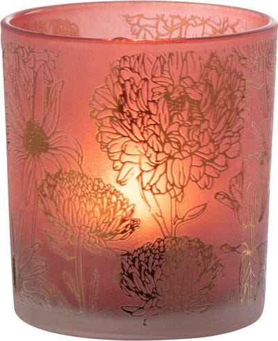J-Line windlicht Bloemen - glas - rood/goud - small