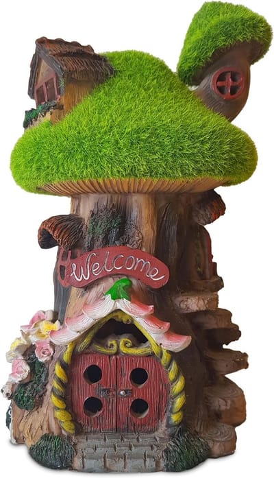 Feeënhuisje Tuin - Magisch Ornament - Tuin Decoratie - Zonne-energie LED - 24 cm Hoog - Multicolor