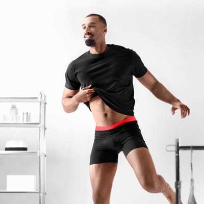 FlexFeel | Zwarte katoenen boxershort met neon rode tailleband