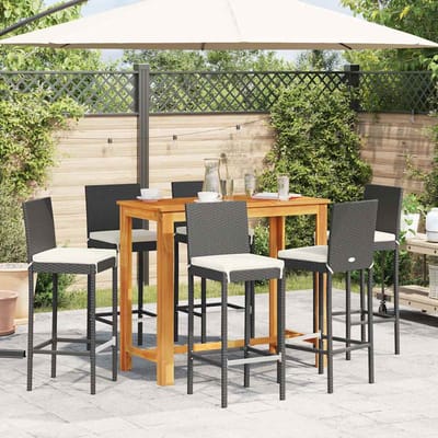 vidaXL - 7-delige - Tuinbarset - massief - acaciahout - en - poly - rattan - zwart