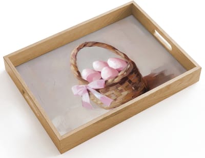Dienblad hout 40x30 cm - Schootdienblad - Mand - Eieren - Roze - Borrelplank rechthoek - Plateau dienbladen