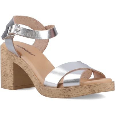 Hush Puppies Georgia Kurk Leer Dames Zilveren Sandalen