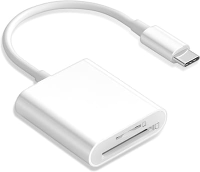 USB C Kaartlezer - Dubbele Sleuf Adapter - Bestanden Overzetten - Plug and Play - Tot 1 TB - Wit