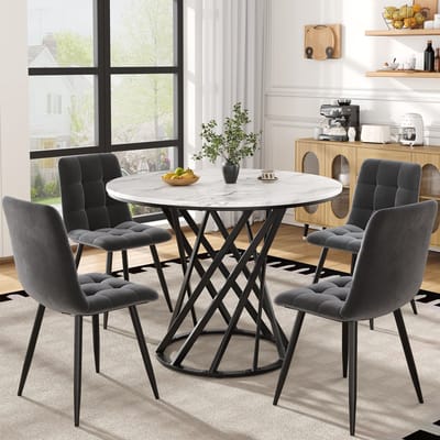 MODFU - 5-Delige Eethoek - Ronde Tafel Met 4 Stoelen - Modern - Voor Keuken Of Eethooek - MDF En Metaal - 80 x 76 cm