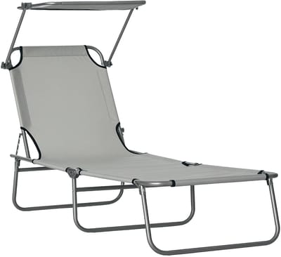 CYRO - Ligbed Tuin - Ligstoel Buiten - Ligbed met Zonnescherm - Ligstoel Tuin Opvouwbaar - met Zonnedak - 187x58x36 cm - Grijs -