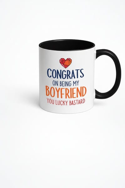 Grappige Mok Cadeau Vriendje | 'Congrats op mijn Vriendje, Lucky Bastard' | Koffiemok voor Boyfriend