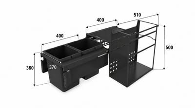 Inbouw Afval systeem - Prullenbak- Cox® Base Q+ 360 S/370-2 Afvalscheidingssysteem - Antraciet - 2 x 10 Liter - Voor Quooker reservoirs
