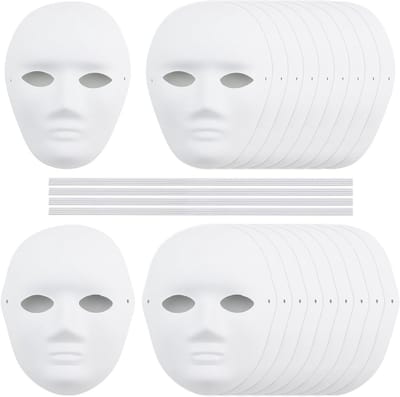 Set van 20 DIY witte papieren maskers, 10 voor mannen en 10 voor vrouwen, schilderbare maskers voor carnaval en cosplay, perfect voor feestdecoratie en creatieve projecten
