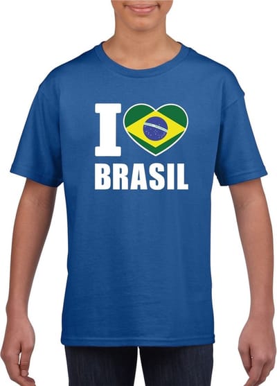 Blauw I love Brazilie supporter shirt kinderen - Braziliaans shirt jongens en meisjes 110/116