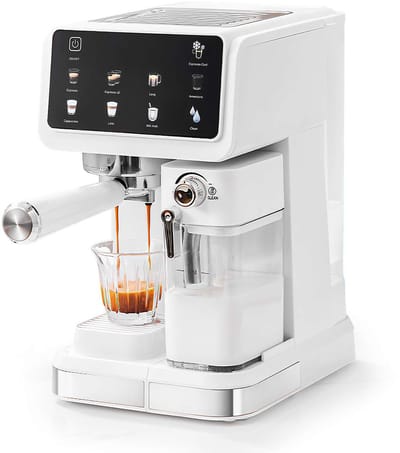 Jently espressomachine - koffiemachine - koffiezetapparaat - automatische melkopschuimer - latte/cappuccino/heet water - wit