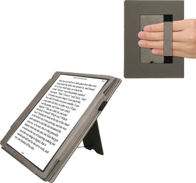 kwmobile e-reader hoesje geschikt voor Pocketbook InkPad Eo / Bigme InkNote Color+ hoes - E reader flip case van kunstleer - Ereader cover met stand - Wereldkaart design in grijs