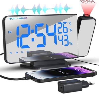 Digitale klokradio met projectie en temperatuur- en vochtigheidsweergave - Dubbele wekker met Type-C oplader