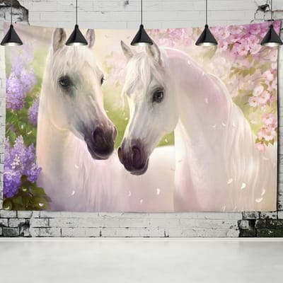 Mooie witte paarden wandtapijt wandhanger kawaii bohemian handdoek mat woonkamer decoratie polyester achtergrond doek 95x70CM