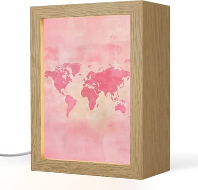 Tafellamp 15x20 cm - LED lamp - Wereldkaart - Roze - Vaag - Decoratieve tafellampen - Dimbaar - Tafellampje slaapkamer - Woonkamer binnen