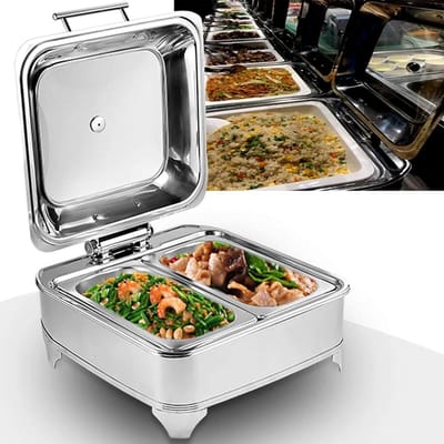 Buffet Set - Voedsel Warmer - Eten Warm Houden - Geïntegreerde Verwarming - 6L Inhoud - Zilverkleurig