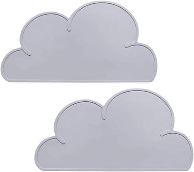 2 stuks - Kinderplacemats - Antislip siliconen cloud placemats - Hittebestendig - Antiaanbaklaag - Babyvoedingslade - Draagbare reismaaltijd placemats - Kinderservies - Voor peuters - Kinderen - Baby's - Grijs