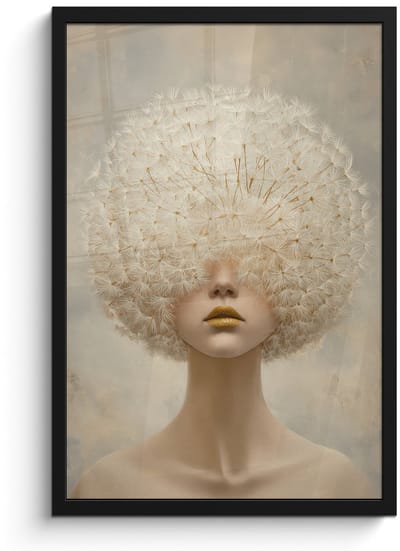 Poster in lijst - Fotolijst 40x60 cm - Posters - Dromerig - Beige - Paardenbloemzaadjes - Posterlijst zwart - Decoratie - Wanddecoratie woonkamer - Muurdecoratie slaapkamer