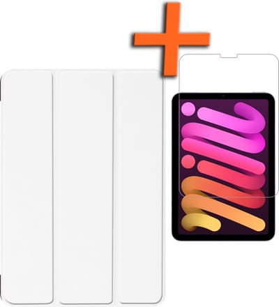 Hoesje - Geschikt voor Apple iPad Mini 6 (2021) - 8.3 inch - 6e Generatie - Met Screenprotector - Trifold Bookcase - Hard Cover - Hardcover Book Case - Tablet Hoes - Wit