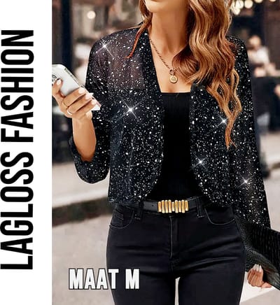 LaGloss® Feestelijk Bolerojasje met Lange Mouwen – Open Voorkant, Licht Elastisch, Perfect voor Kerst, Oud & Nieuw en Avondkleding – Maat M
