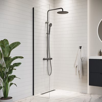 Badplaats Douchewand Florida 30 x 200 cm – Zwart – Inloopdouche 8 mm Veiligheidsglas