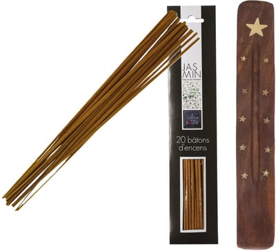 Atmosphera Wierook stokjes in Jasmijn geur - pak van 60x stokjes - 25cm - met houder/plankje