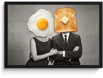 Poster in lijst - Fotolijst 60x40 cm - Posters - Ontbijt - Koppel - Ei - Brood - Posterlijst zwart - Decoratie - Wanddecoratie woonkamer - Muurdecoratie slaapkamer