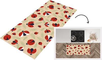 Keukenloper - Loper keuken - Lieveheersbeestje - Bladeren - Design - 120x50 cm - Keukenloper vinyl