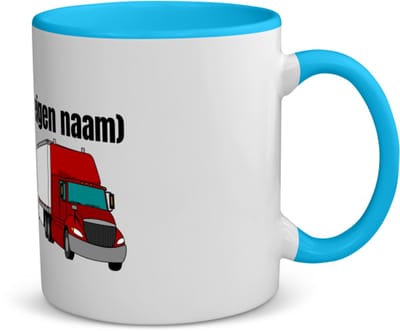Akyol - rode vrachtwagen met eigen naam koffiemok - theemok - blauw - Vrachtwagen chauffeur - vrachtauto chauffeurs - iemand die houdt van vrachtwagens - verjaardag - cadeau - kado - geschenk - 350 ML inhoud
