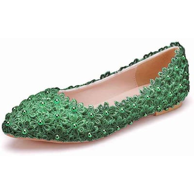 Kant Bruidsschoenen Handgemaakte Bruiloftsschoenen Kleurrijke Schoenen Kleurrijke Bruiloftsschoenen Bruidsmeisjesschoenen Show Platte Hakken Enkele Schoenen 43 beige