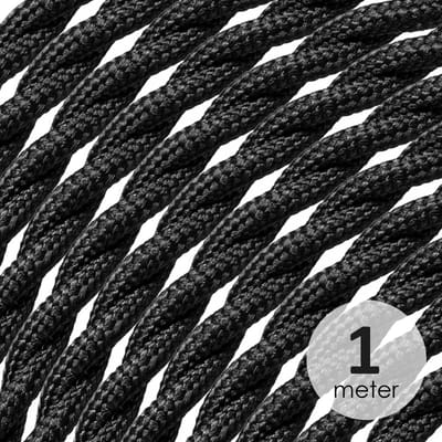 Home Sweet Home - Strijkijzersnoer gedraaid Zwart - stof - bestel per meter - elektriciteitssnoer 3 aderig - textielkabel 3x0.75m² - VDE gekeurd