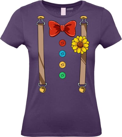 Dames T-shirt Bretels Kostuum | Carnaval | Carnavalskleding Dames Heren | Paars | maat XS