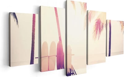 Artaza Canvas Schilderij Vijfluik Tropisch Strand Met Surfborden - 100x50 - Foto Op Canvas - Canvas Print