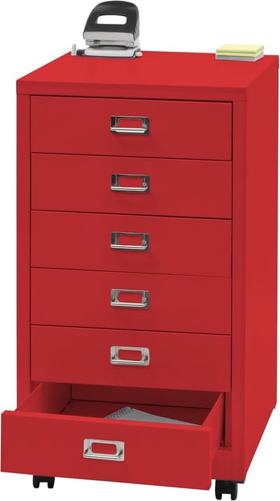 Rollcontainer Ladekast - Archiefkast Metaal - Kantoor Organisatie - Zes Volledig Uittrekbare Laden - 75x40x41cm - Rood
