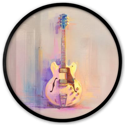 Poster in lijst Rond - Fotolijst 40x40 cm - Posters - Gitaar - Pastel - Schilderachtig - Ronde posterlijst zwart - Decoratie - Wanddecoratie woonkamer - Muurdecoratie slaapkamer