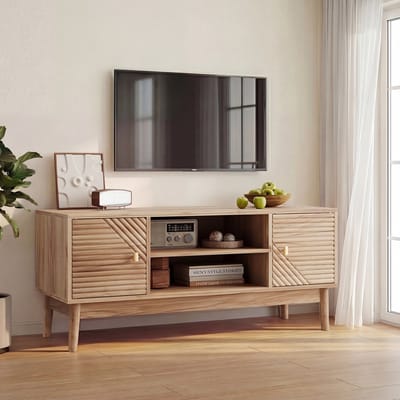 TV-meubel 180x35x45 cm - Hoogglans met 3 Deuren en Glasplanken - Spaanplaat - Wit