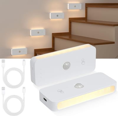 2x Draadloos LED Nachtlampje met Bewegingssensor - Oplaadbaar USB & 3 Kleuren
