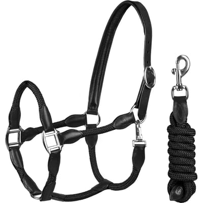 Halsband voor paard van leer met touw HORKA