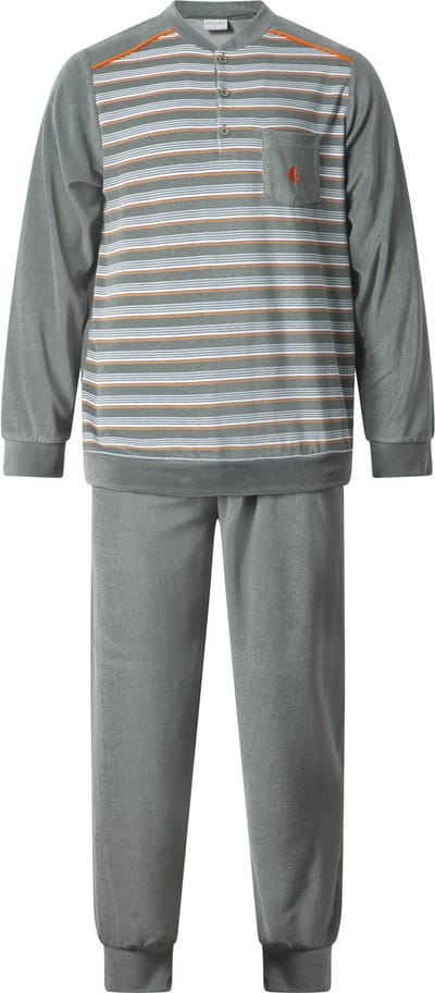 Gentlemen - warme heren pyjama badstof 114289 - knoophals - groen - maat M