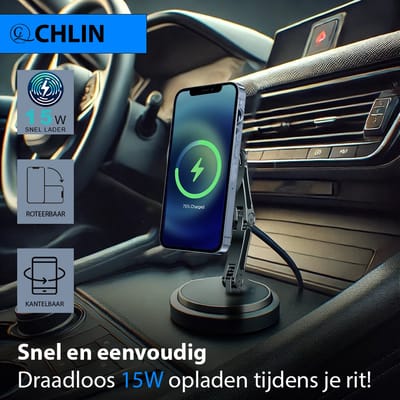 CL CHLIN® Power magsafe - 15w Draadloos Oplaadbare magnetische Telefoonhouders voor in de Auto - Qi - Draadloze oplader auto - Autolader - magsafe autolader - autohouder telefoon - telefoonhouder oplader auto - telefoonhouder oplaadbaar - GSM houder