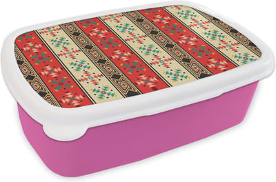 Broodtrommel Roze - Lunchbox - Brooddoos - Indianen - Patronen - Abstract - 18x12x6 cm - Kinderen - Meisje